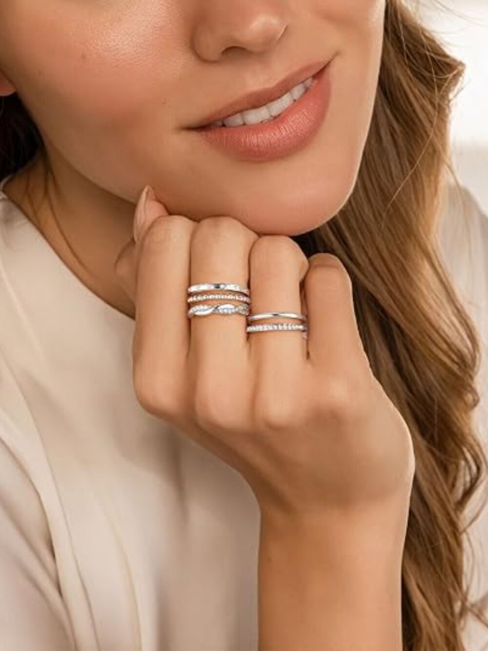 Turandoss Gold Stackable Rings Set for Women - Picture 5 of 7